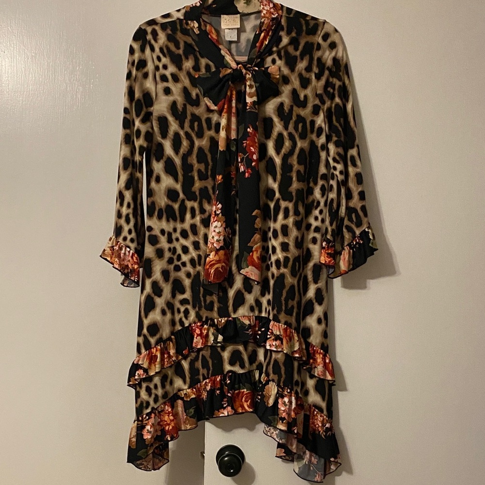 Zadie B’s Leopard Print Tunic with Floral Ruffle